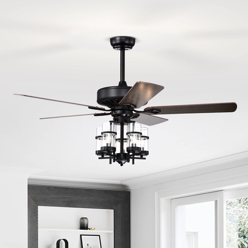 50-Inch Ceiling Fan Light, Classic Ceiling Fan Lamp with 5 Explosion-Proof Glass Lampshades