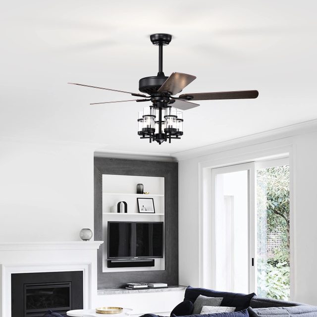 50-Inch Ceiling Fan Light, Classic Ceiling Fan Lamp with 5 Explosion-Proof Glass Lampshades
