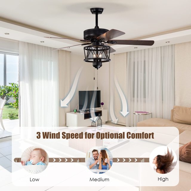 50-Inch Ceiling Fan with Lights, Indoor Ceiling Fan with Pull Chain Control, Mute Motor (Coffee)