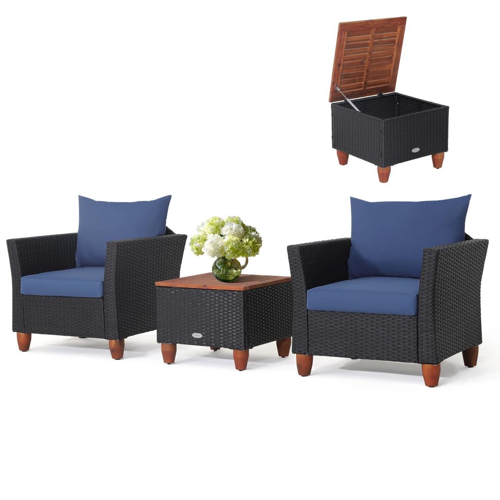 3 Pieces Patio Rattan Furniture Set Outdoor Wicker Conversation Chairs Set
