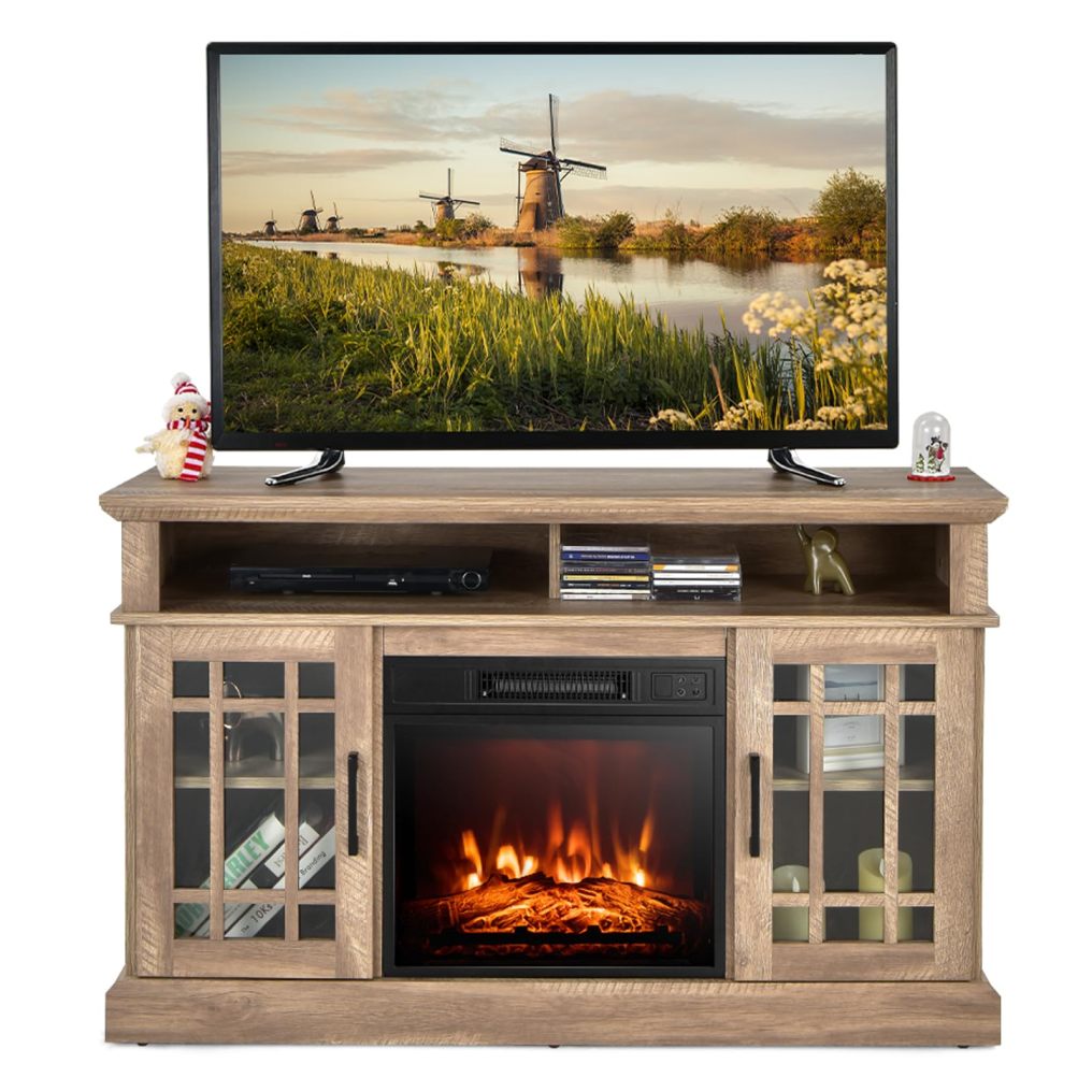 ARLIME 48 Inch Wooden TV Stand with Fireplace