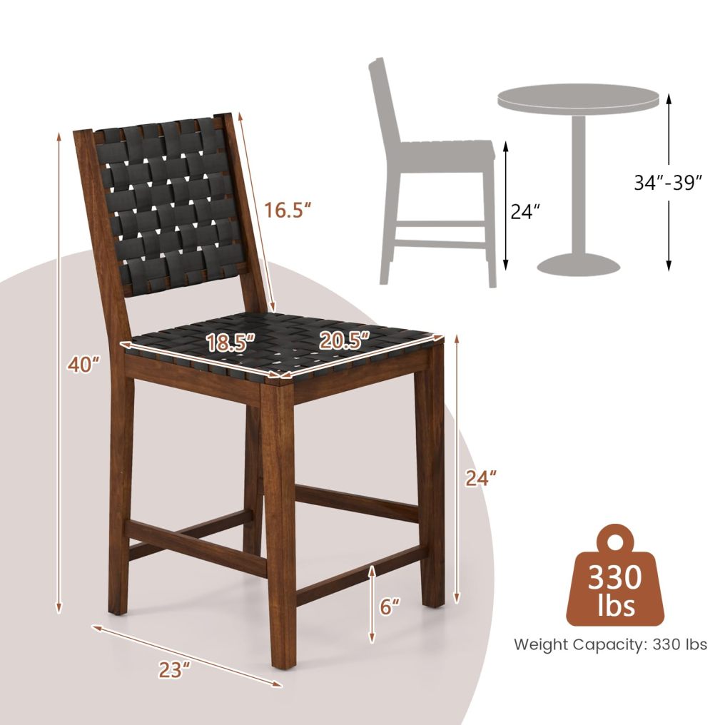 24 Inch Woven Bar Stools Set of 2/4 Counter Height Bar Chairs