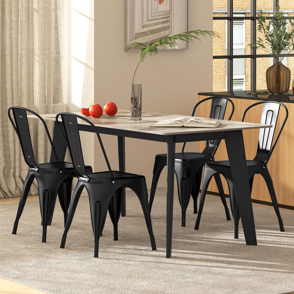 Metal Dining Chairs Set of 4 18 Inch Stackable Industrial Kitchen Tolix Side Chairs