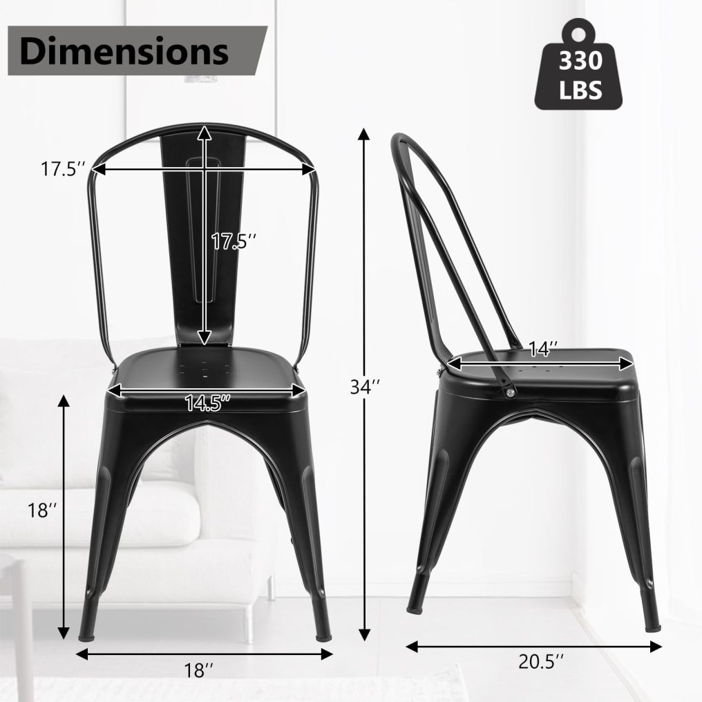 Metal Dining Chairs Set of 4 18 Inch Stackable Industrial Kitchen Tolix Side Chairs