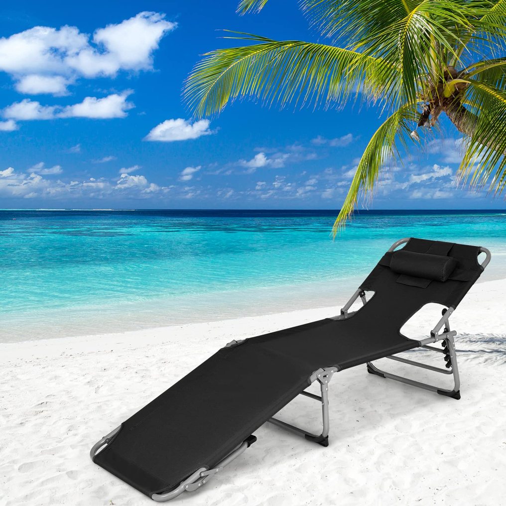 ARLIME Folding Beach Lounge Chair Tanning Chair with Face Hole