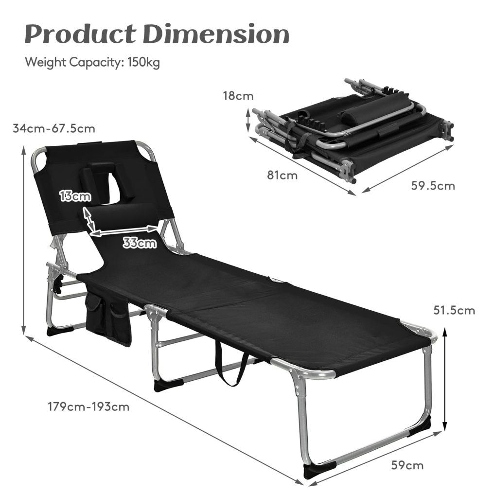 ARLIME Folding Beach Lounge Chair Tanning Chair with Face Hole