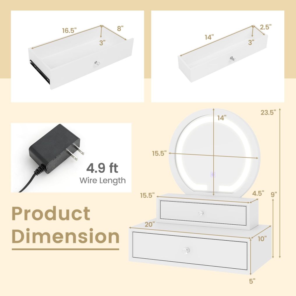 Modern Desktop Makeup Mirror with 2 Storage Drawers