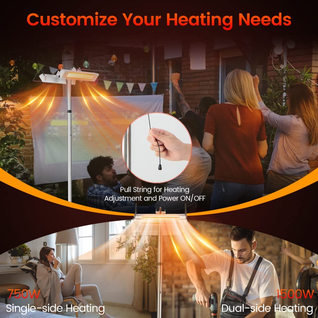 Outdoor Electric Patio Heater, 1500W Standing Infrared Heater with Double-sided Heating