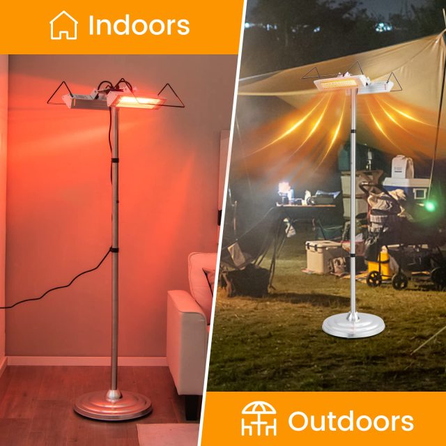 Outdoor Electric Patio Heater, 1500W Standing Infrared Heater with Double-sided Heating