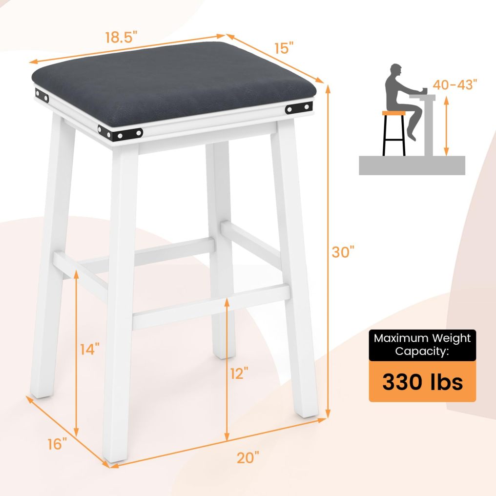 Upholstered Bar Stools Set of 2/4 30-inch Height Backless Bar Chairs