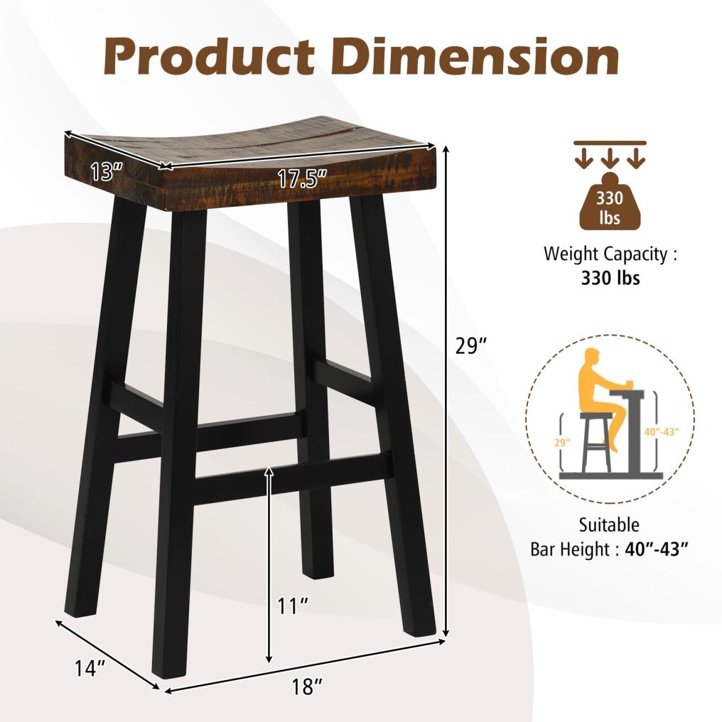 Wooden Saddle Stools Set of 2/4 29-inch Bar Height Stools