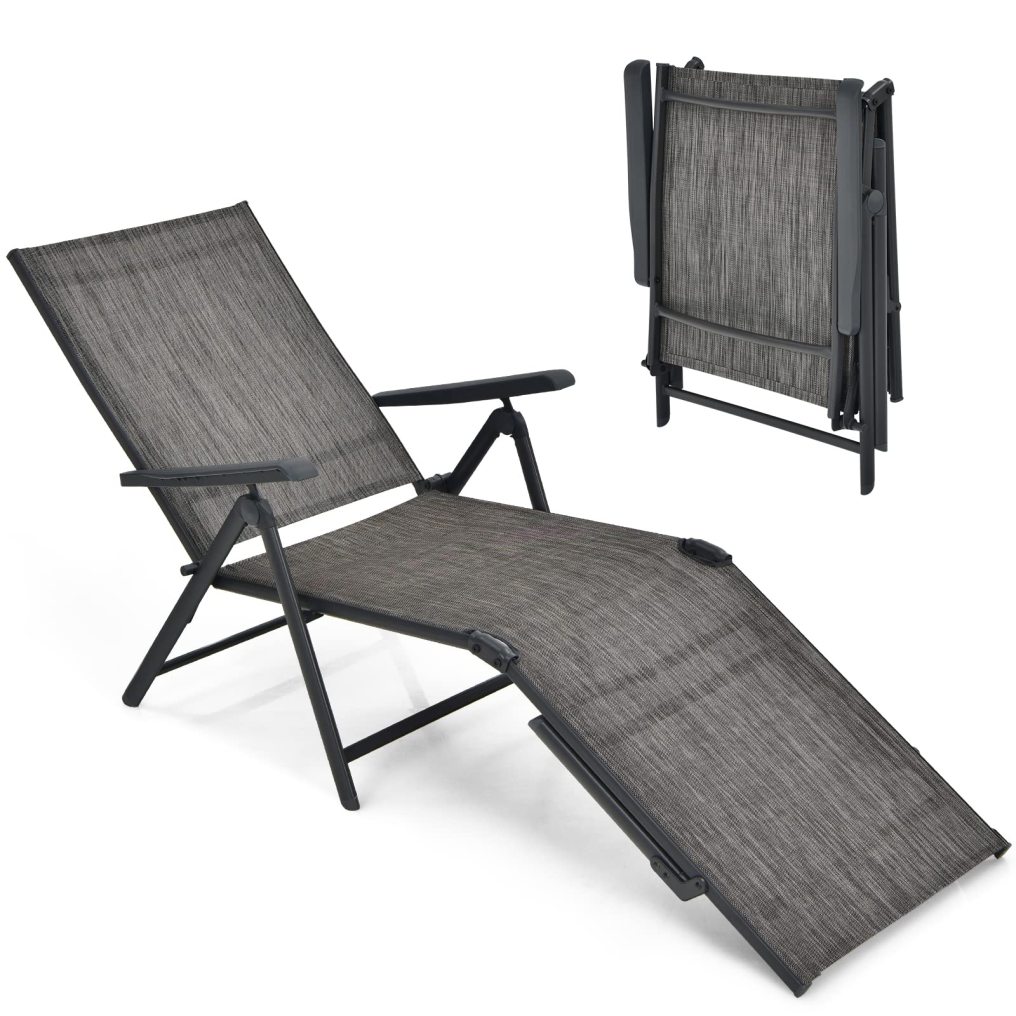 Folding Chaise Lounge Chair Outdoor Portable Reclining Lounger Beach