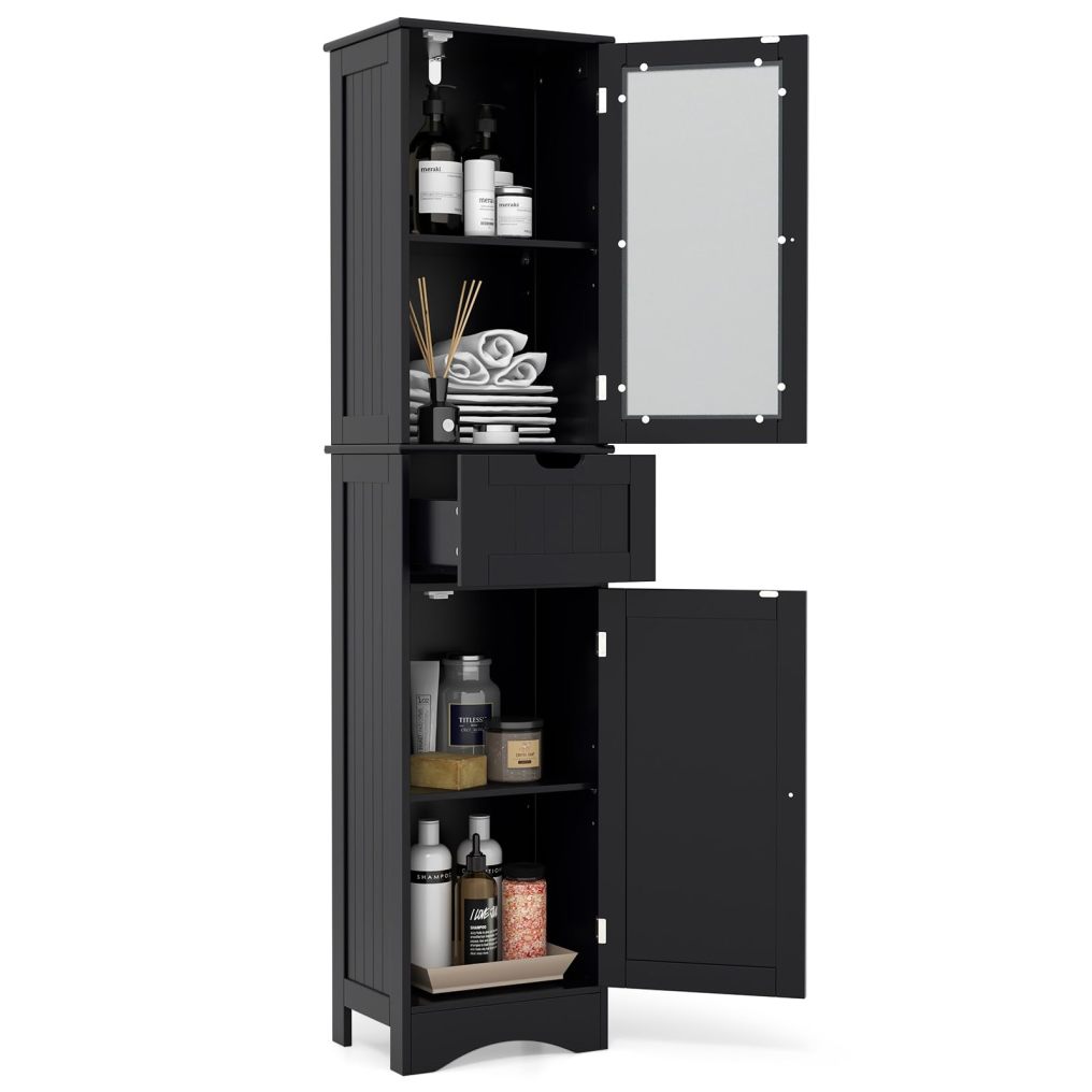 67” Tall Bathroom Storage Cabine with 2 Doors & 1 Drawer 3-Level Adjustable Shelves