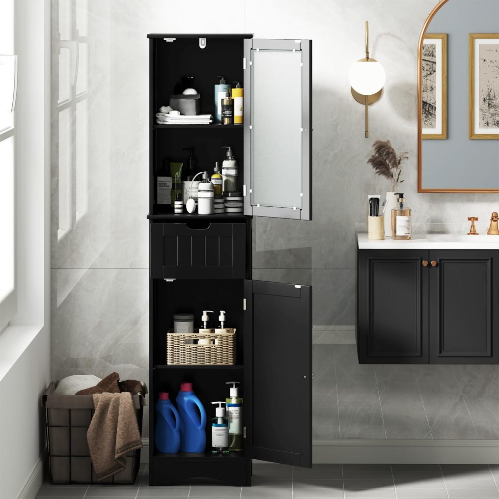 67” Tall Bathroom Storage Cabine with 2 Doors & 1 Drawer 3-Level Adjustable Shelves