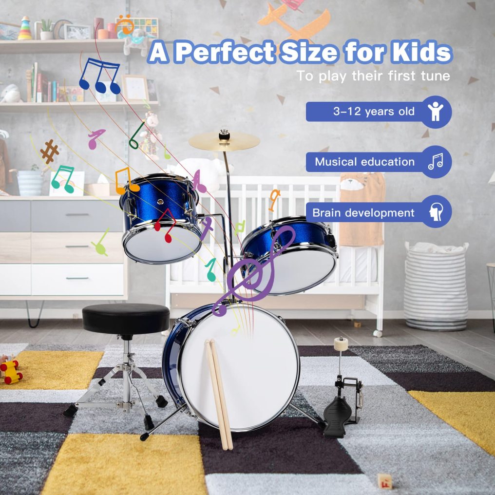 Kids Drum Set 16” Junior Drum Kit with Bass/Snare/Toms/Floor Drum