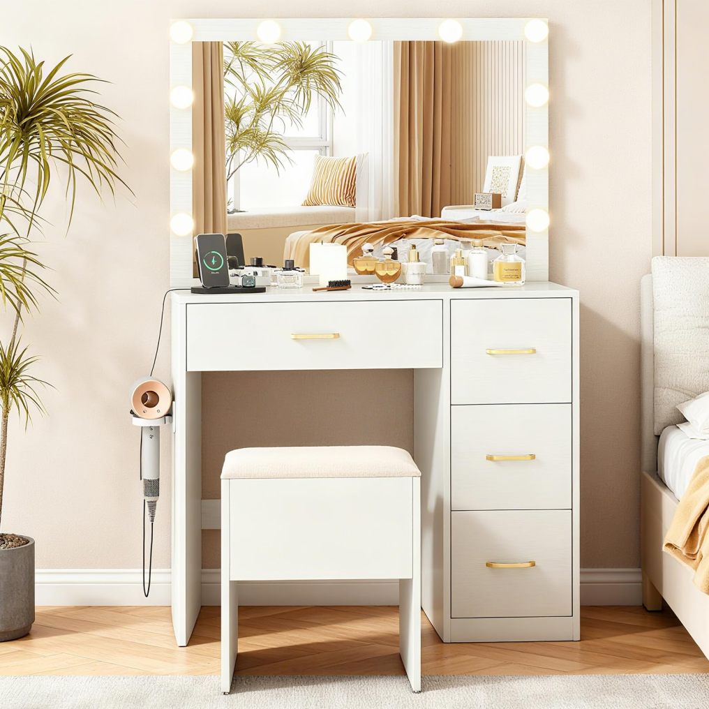 35.5 inch Modern Vanity Desk with Mirror and Lights