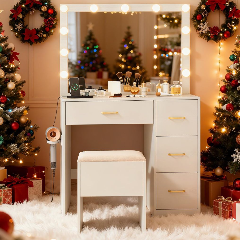 35.5 inch Modern Vanity Desk with Mirror and Lights