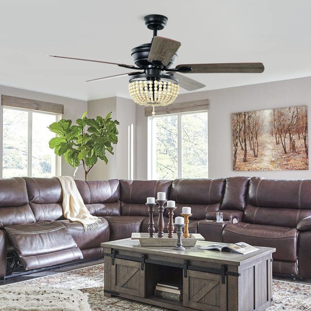 52" Ceiling Fan with Lights and Remote Control, Retro Lighting Ceiling Fan with 5 Blades