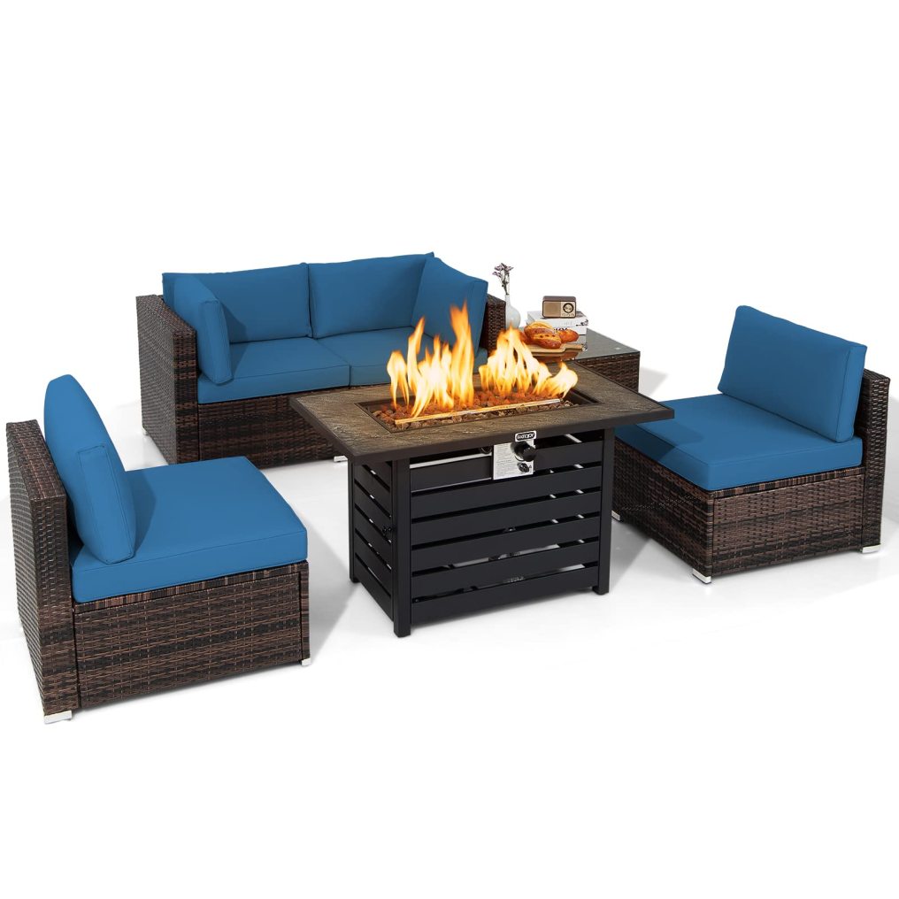 6 Piece Patio Furniture Set with 42'' Fire Pit Table