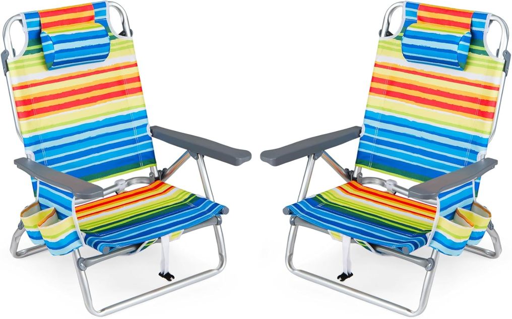 Portable Folding Backpack Beach Chairs Set of 2 with 5-Position Backrest