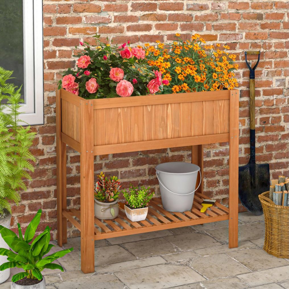 Wood Planter Box with Storage Shelf and for Vegetables ( 39" x 20" x 39" )