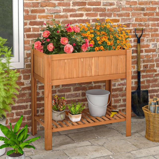 Wood Planter Box with Storage Shelf and for Vegetables ( 39" x 20" x 39" )