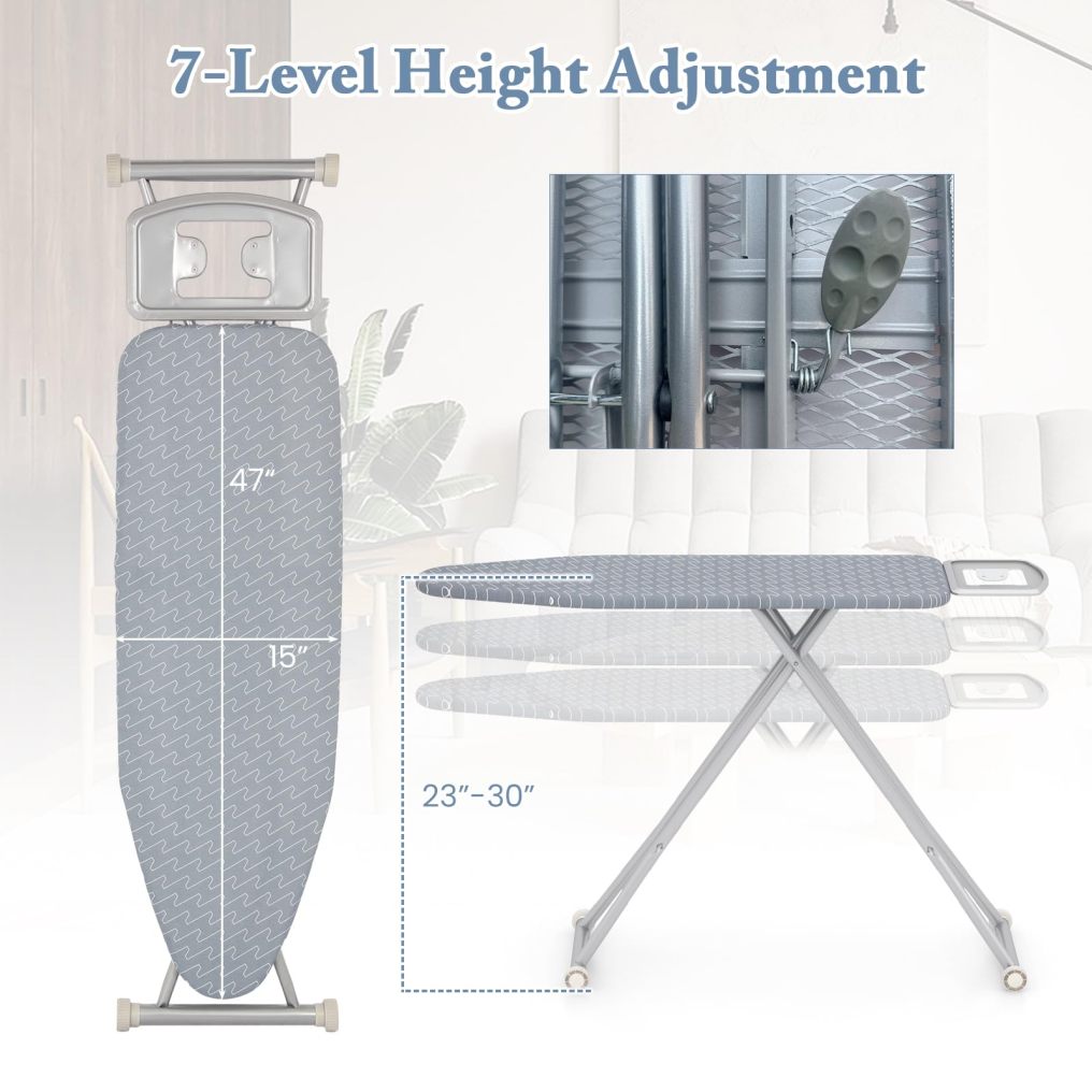 Ironing Board Full Size 55” x 15” Foldable Iron Stand with Iron Rest