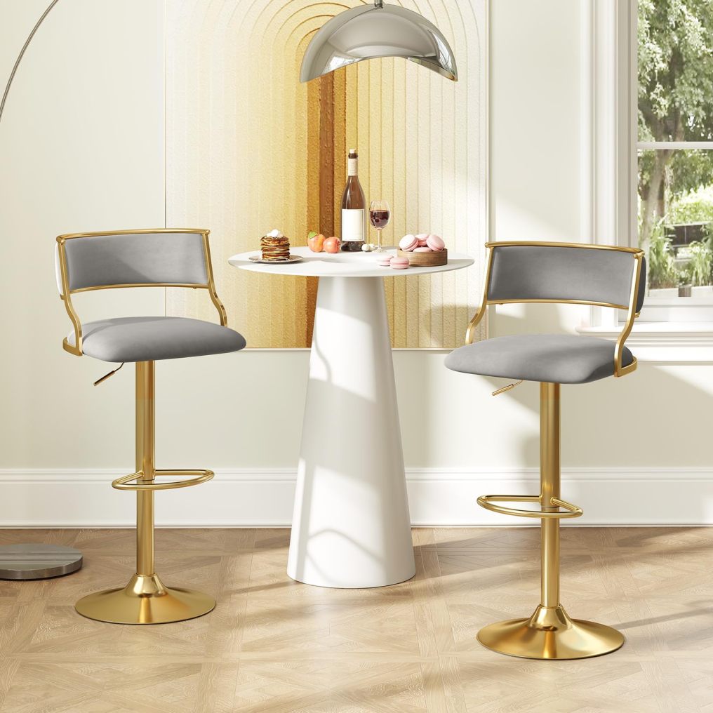 Modern Upholstered Swivel Kitchen Island Chairs with Barrel Back