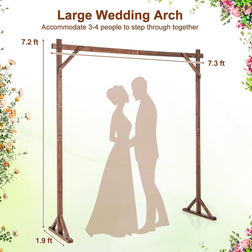 7.2 FT Wooden Wedding Arch for Ceremony | Square Solid Wood Arch Stand