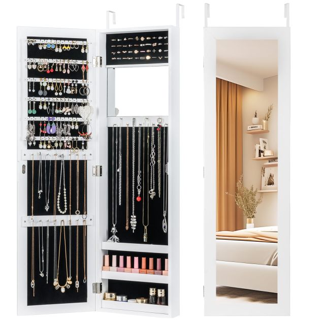 Full Length Mirror Jewelry Cabinet Wall Door Mounted Jewelry Organizer