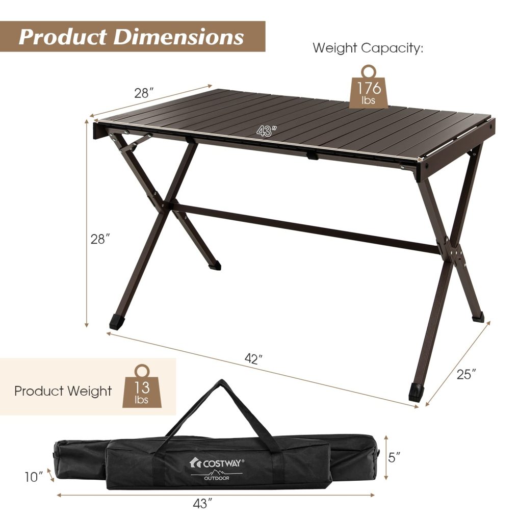 Portable Picnic Table 28’’ x 43’’ Roll-Up Aluminum Beach Table with Carry Bag