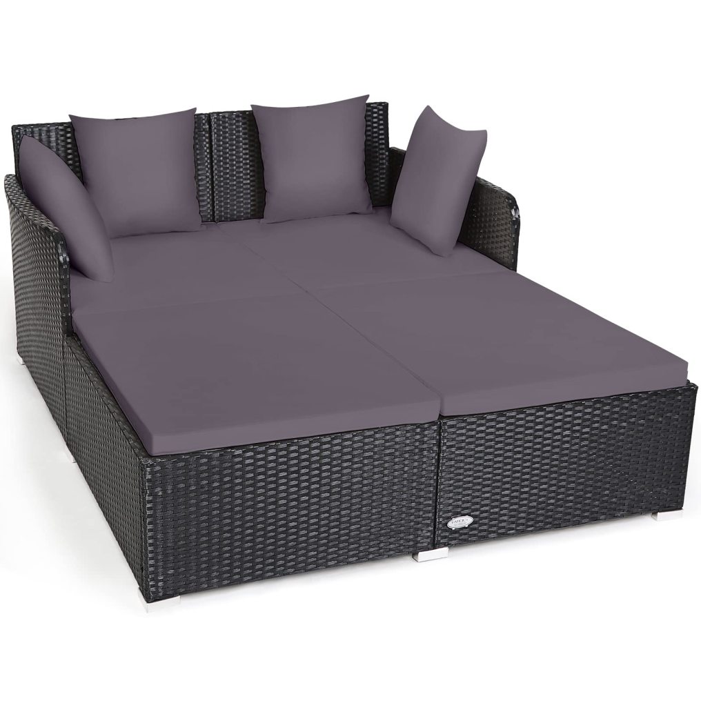 Sponge Cushioned Loveseat Sofa with 4 Pillows for Balcony