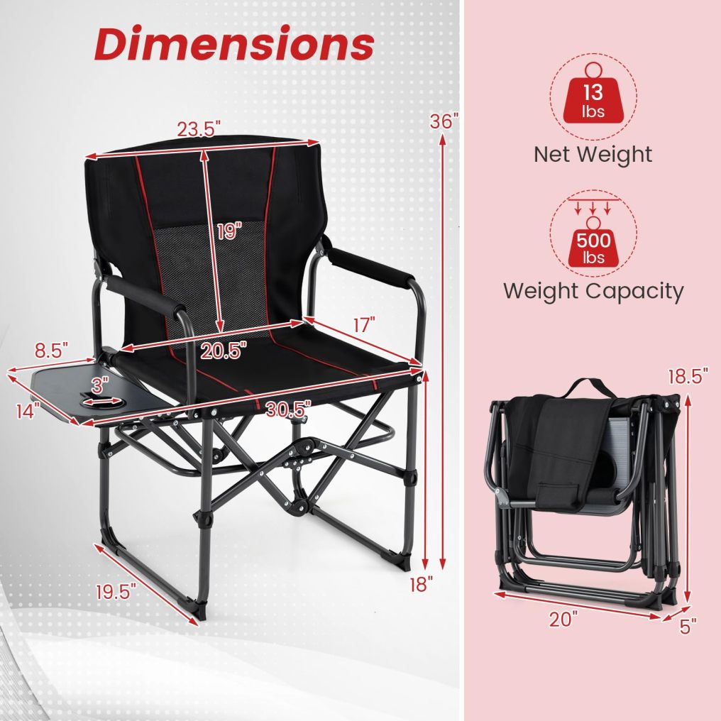 Folding Camping Chair with Side Table for Fishing