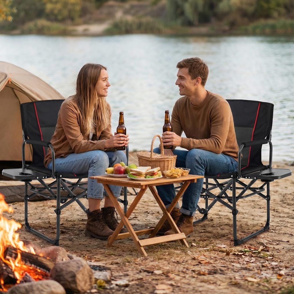 Folding Camping Chair with Side Table for Fishing