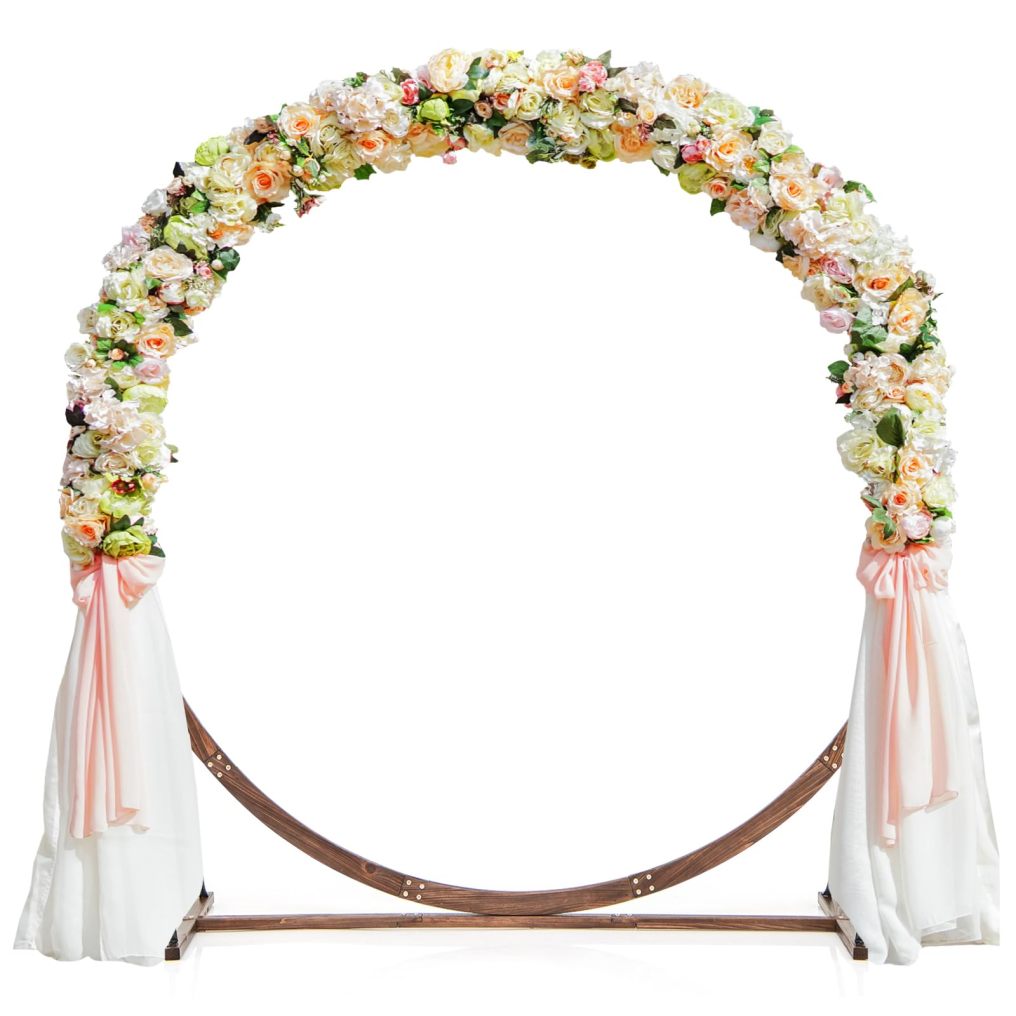 7.4 FT Wooden Wedding Arch for Ceremony | Round Solid Wood Arch Stand