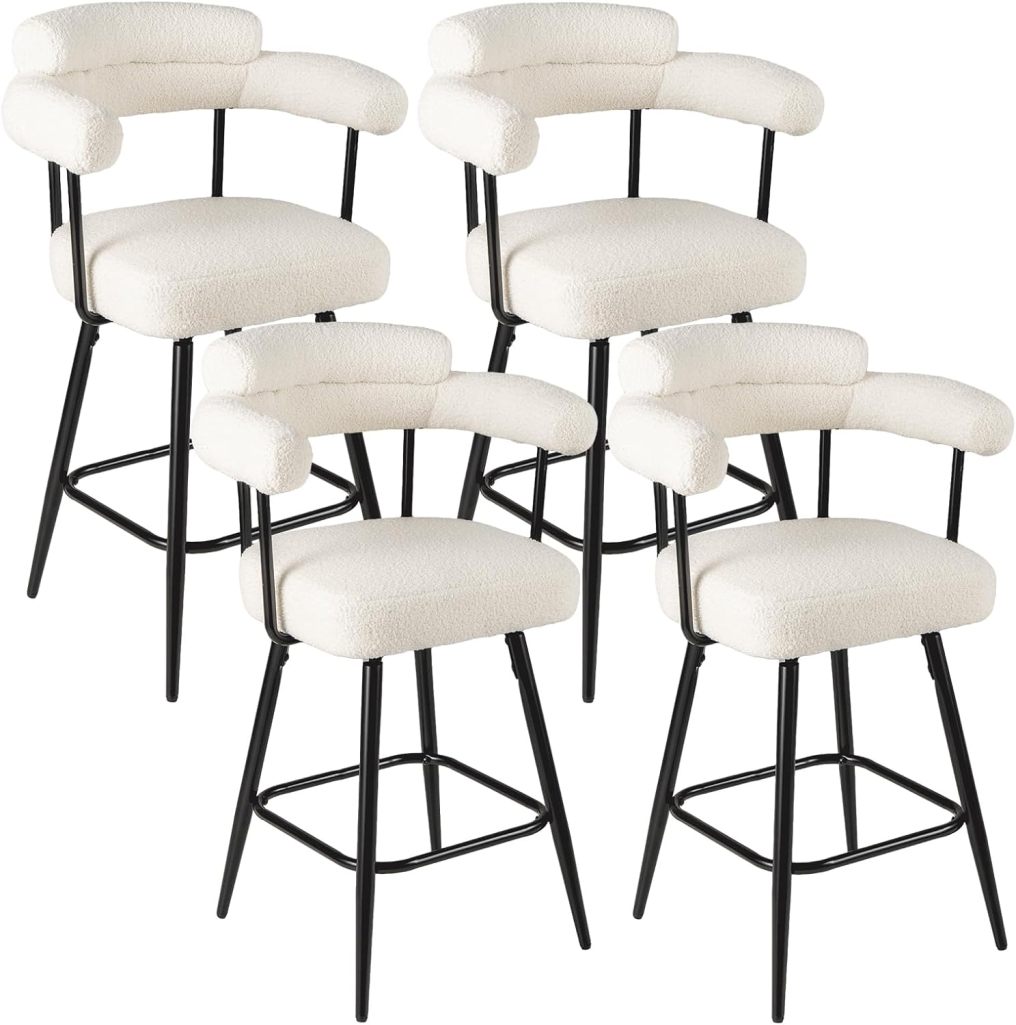 ARLIME 27" Swivel Modern Upholstered Counter Chairs with Boucle Fabric (2/4)