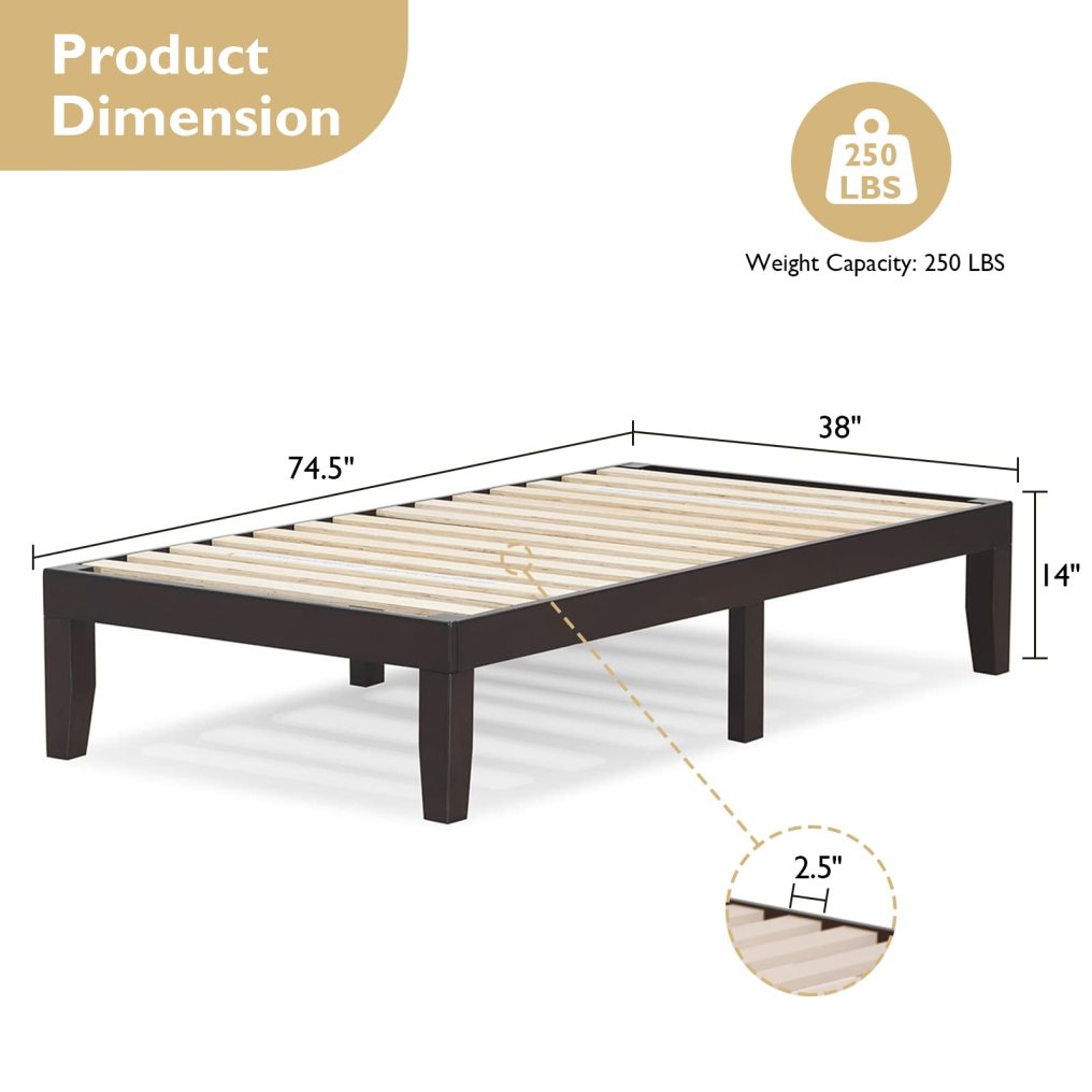 Platform Bed Frame 14 Inches Solid Rubber Wood Bed Frame