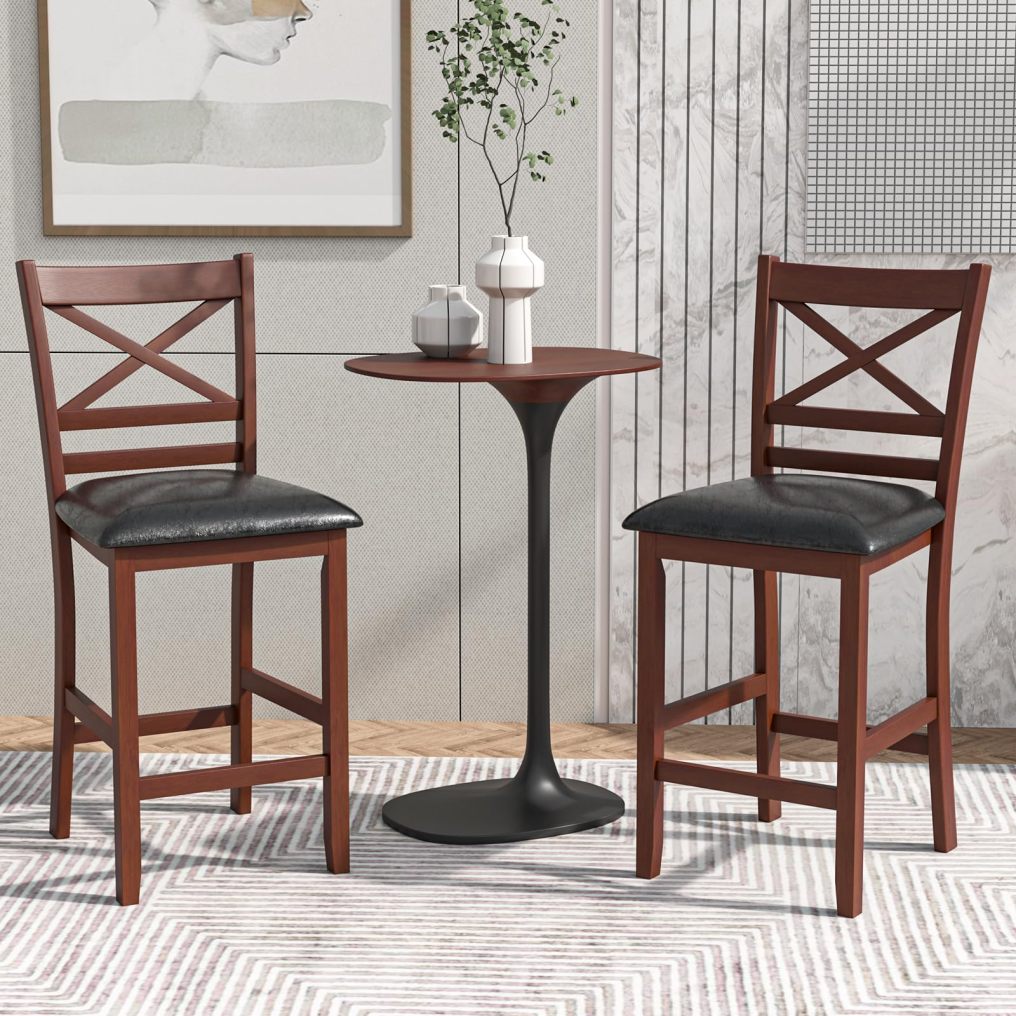 Modern 25” Counter Height Dining Pub Stools with X-Shaped Backrest