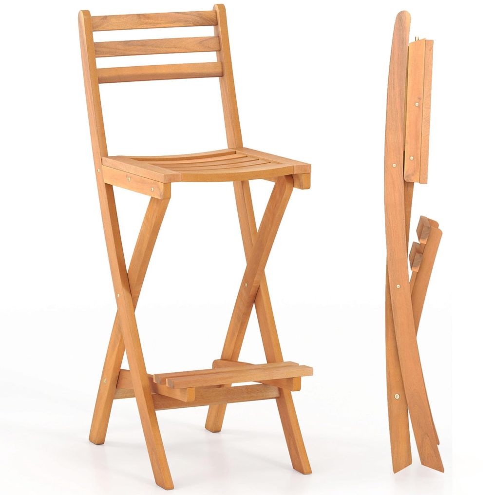 Acacia Wood High Top Chairs with Slatted Backrest