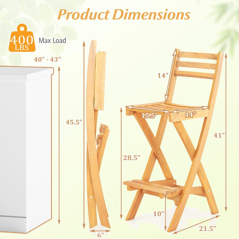 Acacia Wood High Top Chairs with Slatted Backrest