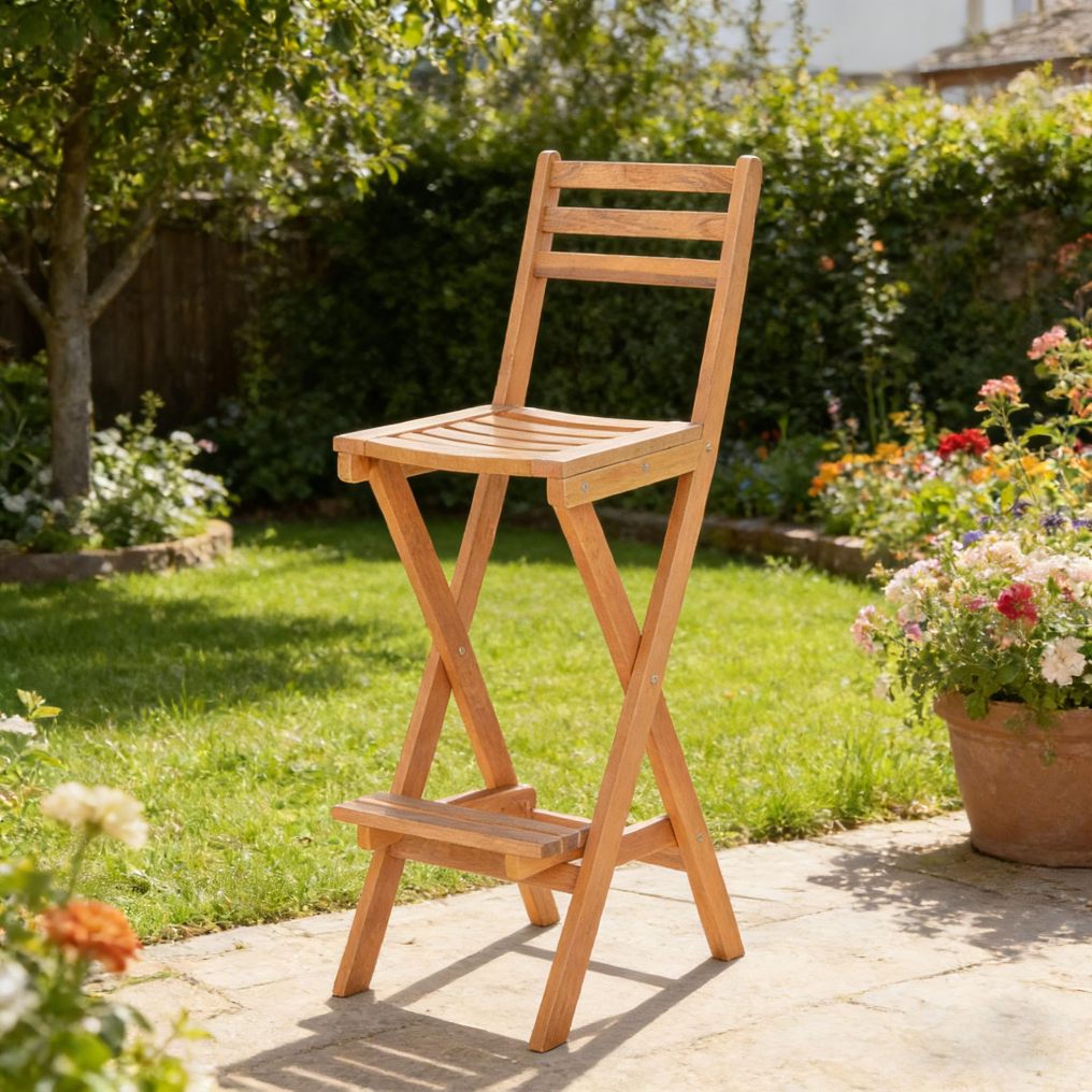Acacia Wood High Top Chairs with Slatted Backrest