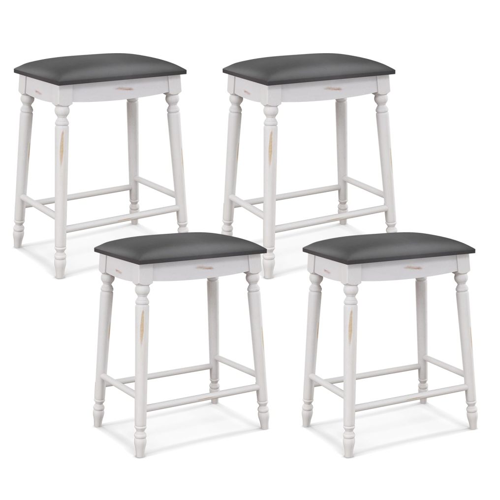 Upholstered Bar Stools Set of 4 24-Inch Backless Counter Height Dining Stools