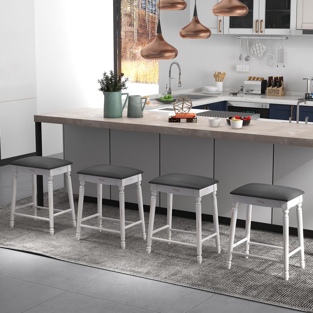 Upholstered Bar Stools Set of 4 24-Inch Backless Counter Height Dining Stools