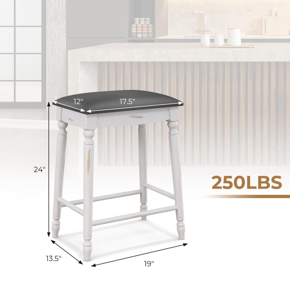 Upholstered Bar Stools Set of 4 24-Inch Backless Counter Height Dining Stools