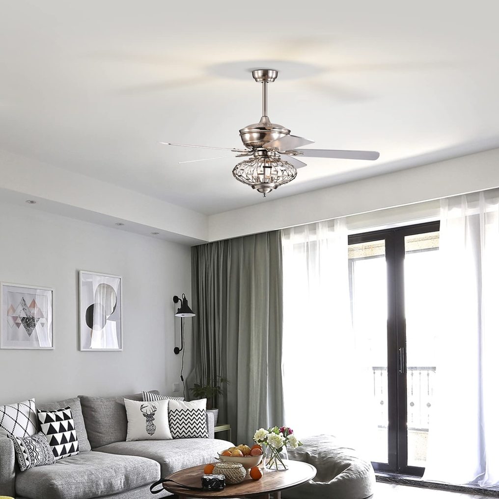 52Inch Ceiling Fan Light, Ceiling Fan with Light and Remote Control, Reversible Fan Blades