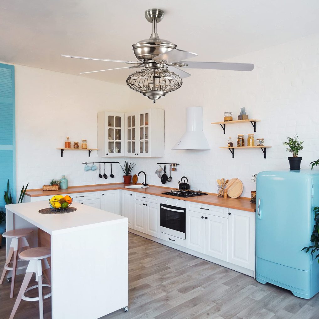 52Inch Ceiling Fan Light, Ceiling Fan with Light and Remote Control, Reversible Fan Blades