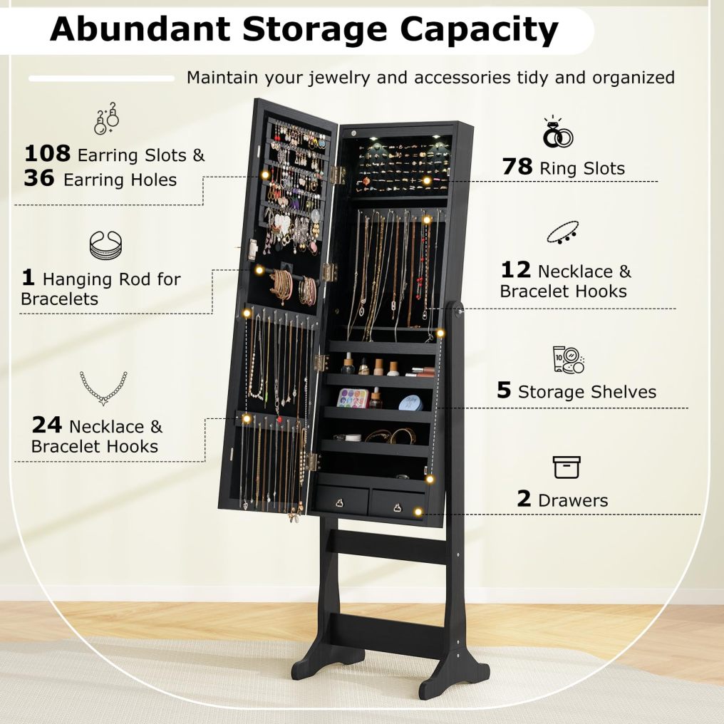 57.5" Jewelry Armoire with Full Length Mirror