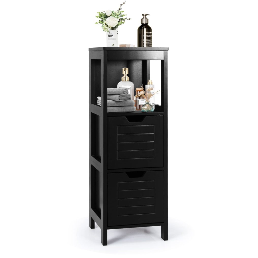 Bathroom Storage Cabinet Freestanding Wooden Side Storage Cabinet with 2 Adjustable Drawers