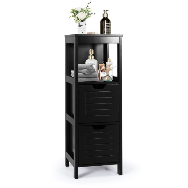 Bathroom Storage Cabinet Freestanding Wooden Side Storage Cabinet with 2 Adjustable Drawers