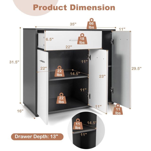 Buffet Cabinet White Kitchen Buffet Storage Cabinet